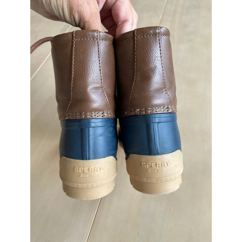 Kids Sperry Port Alpine Waterproof Duck Boots, Navy Blue Brown - Sz 3